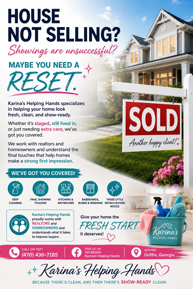 Karina’s Helping Hands cleaning graphic about helping homes look fresh, clean, and show-ready